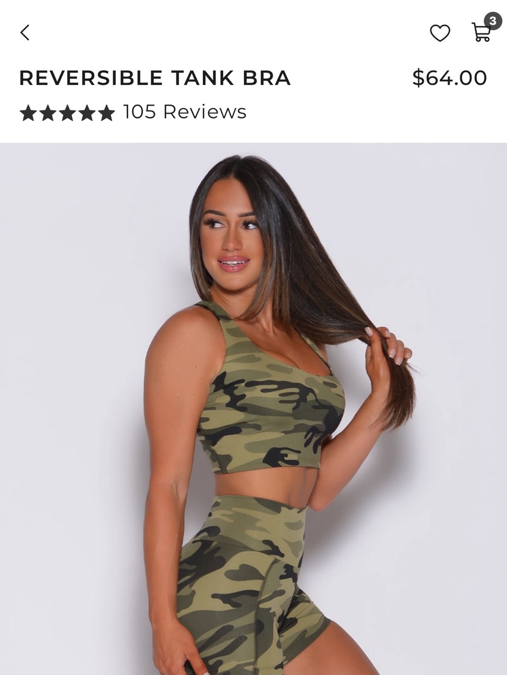 Bombshell Sportswear Olive Camo Reversible Tank Bra